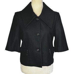 Tulle Black Wool Blend Cropped Jacket 3/4 Sleeve Swing Blazer Retro Mod Medium